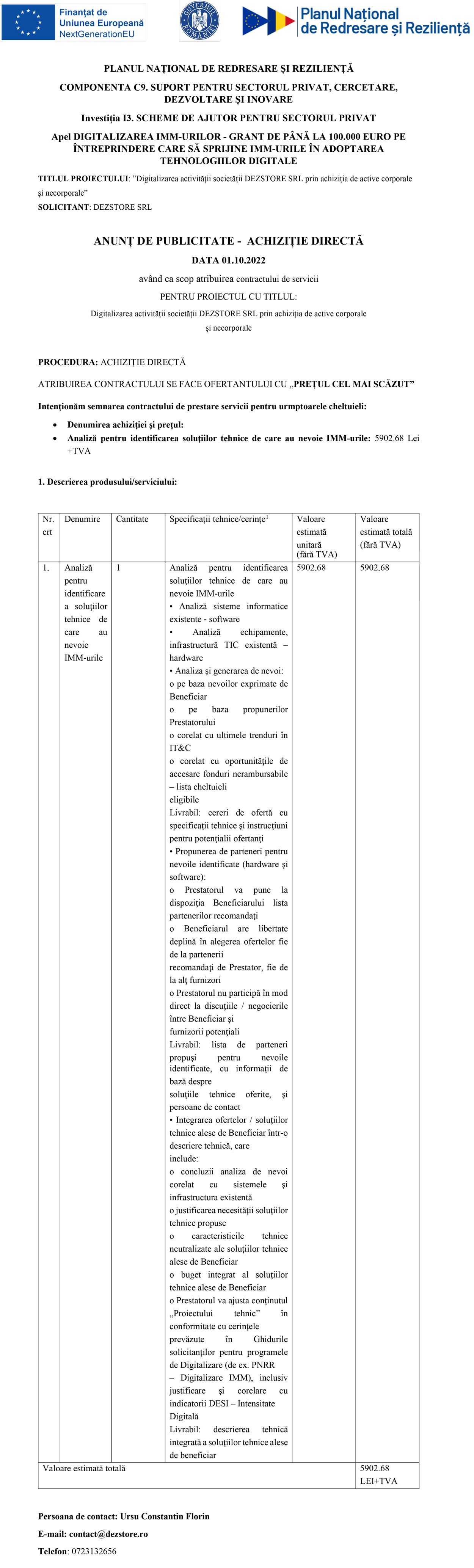 Analiză pentru identificarea soluţiilor tehnice de care au nevoie IMM-urile